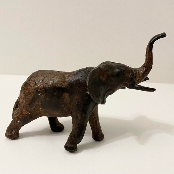 Vintage Elephant Trunk Up Metal Figurine 6 Inch Long Figure Flaws - Picture 4 of 16